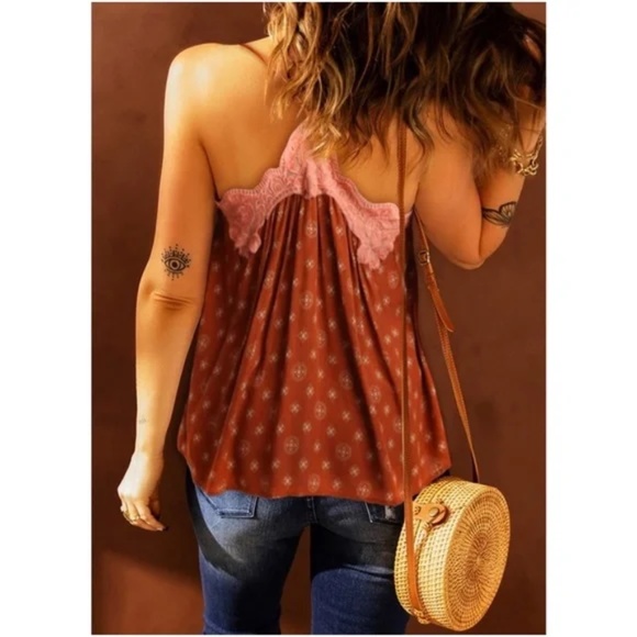 08 Bohemian Floral Lace trim Cami Tank Top - Picture 2 of 2